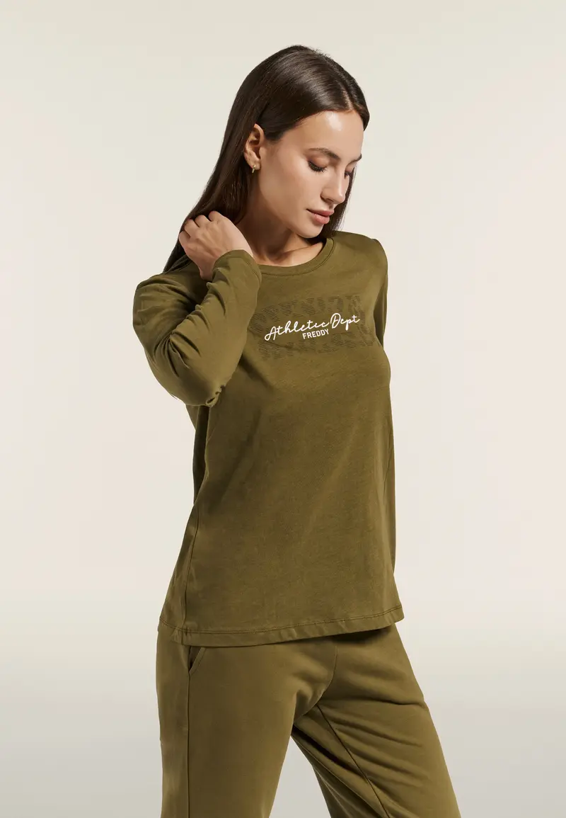 T-shirt Donna Manica Lunga Dettaglio Posteriore con Spacco