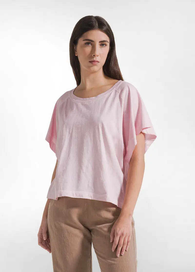 T-SHIRT EFFETTO SFUMATO IN COTONE ORGANICO ROSA