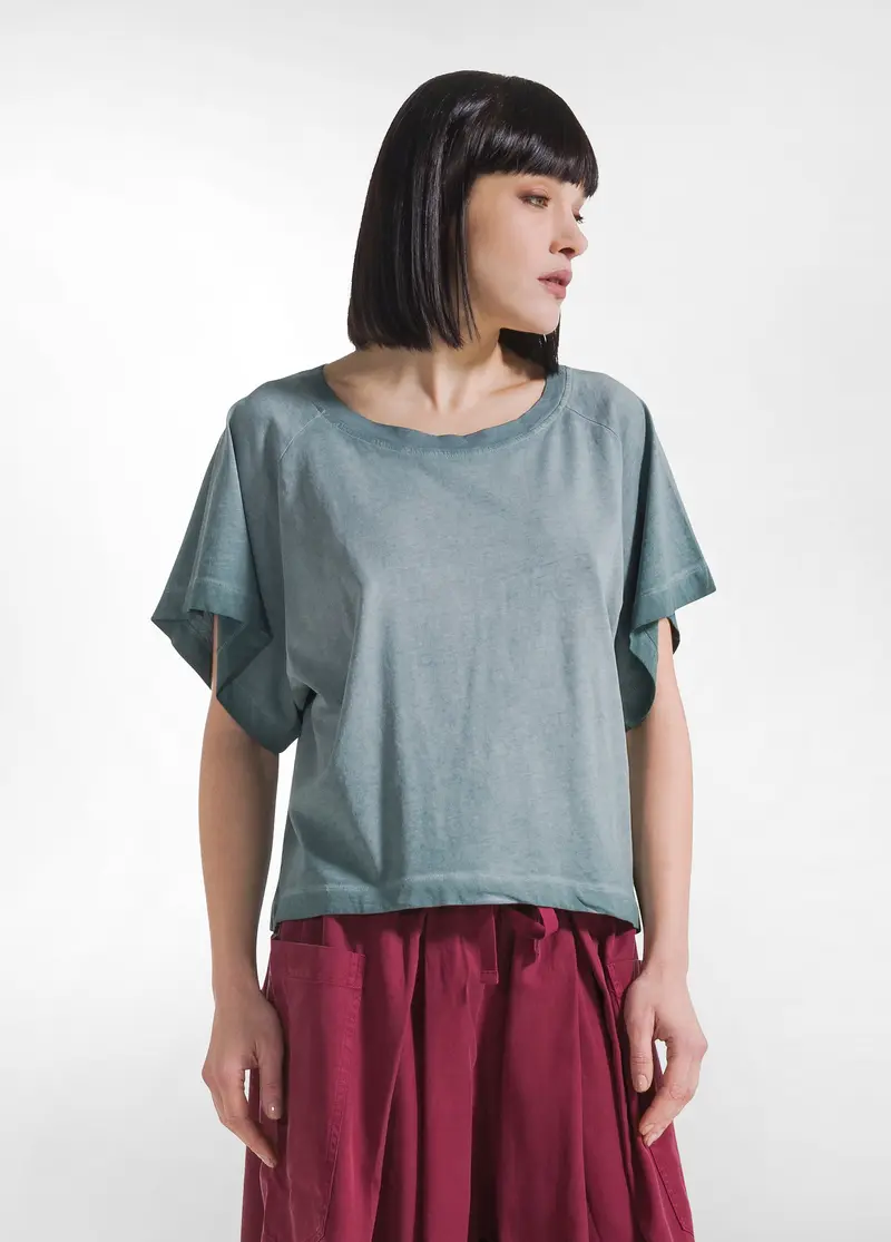 T-SHIRT EFFETTO SFUMATO IN COTONE ORGANICO VERDE