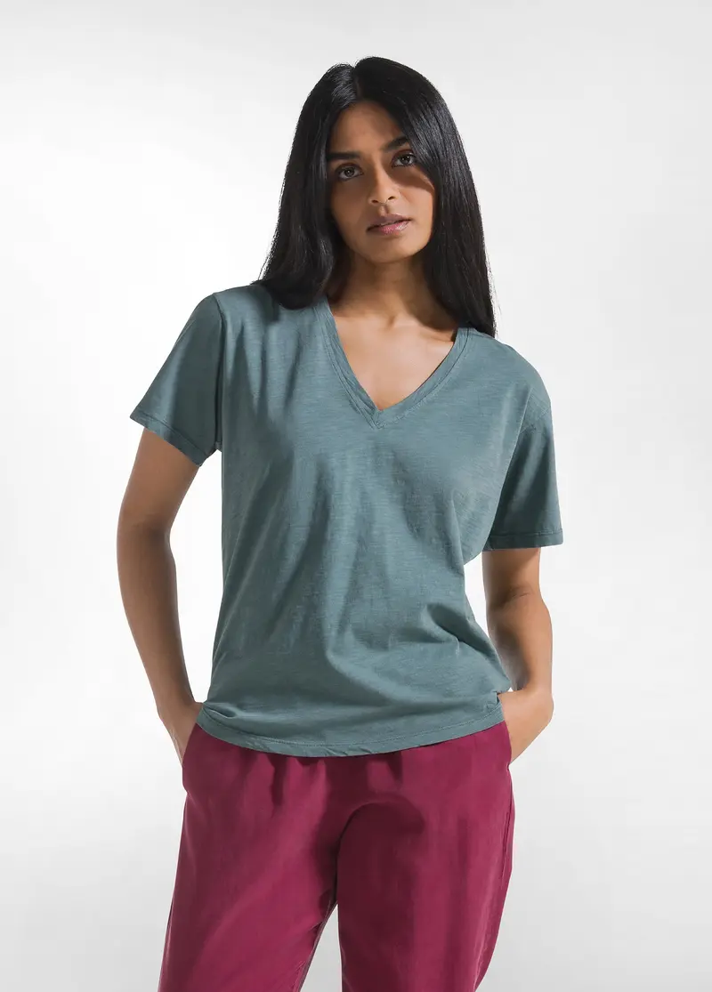 T-SHIRT FLAMMÈ SCOLLO AMPIO VERDE