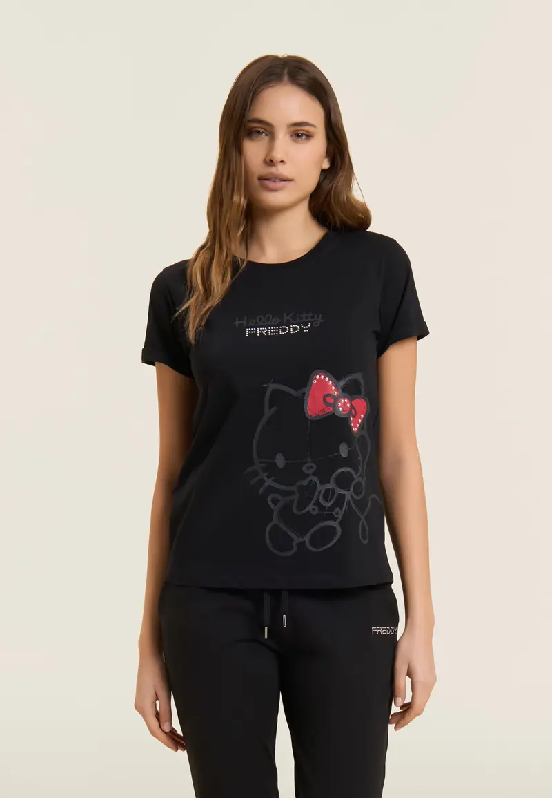 T-shirt Hello Kitty con stampa tono su tono