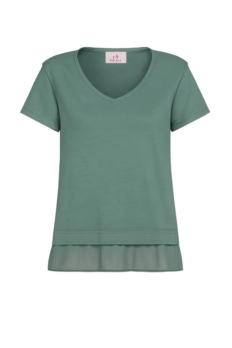 T-SHIRT IN COTONE CON DETTAGLI IN SETA VERDE