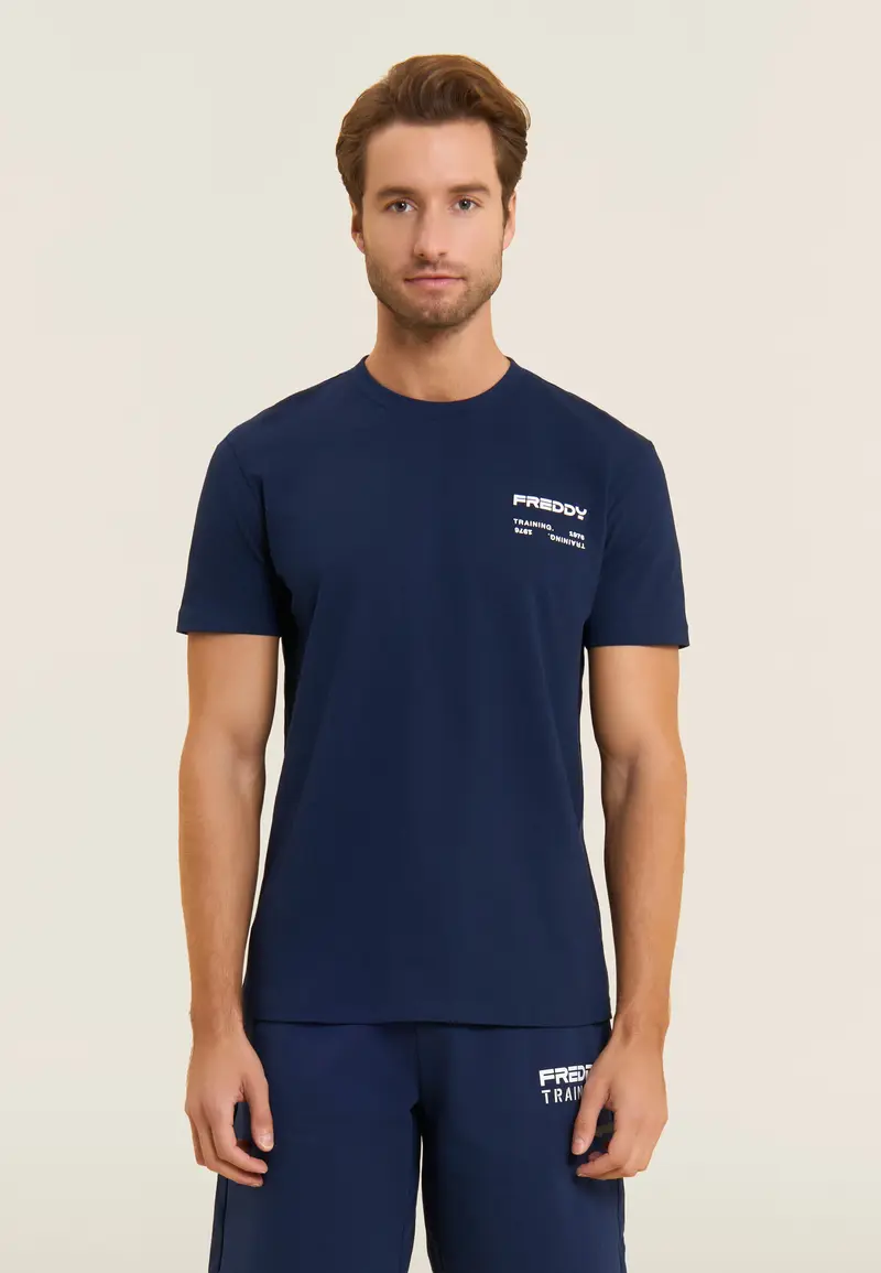 T-shirt in cotone con logo effetto gommato