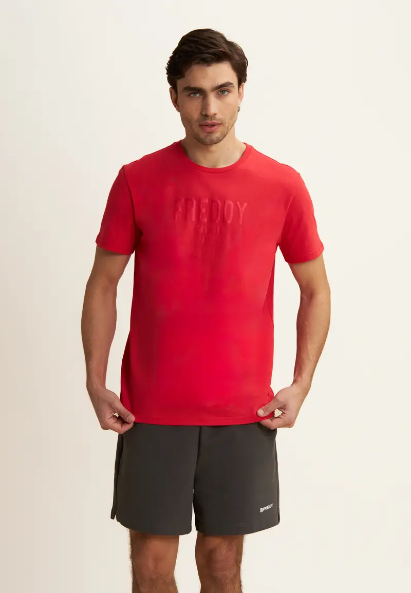 T-shirt in Cotone con Stampa frontale in tono colore