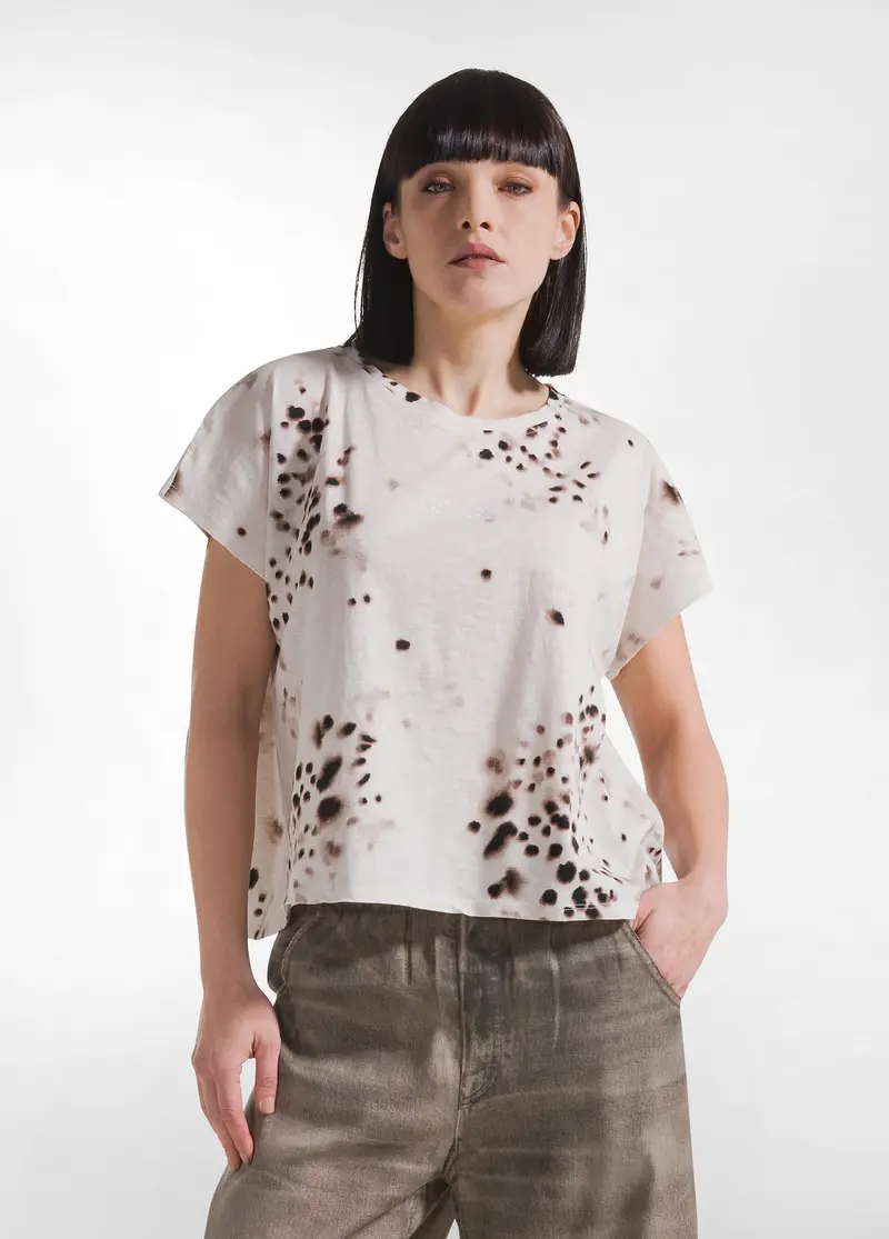 T-SHIRT IN COTONE FIAMMATO ALL-OVER BEIGE