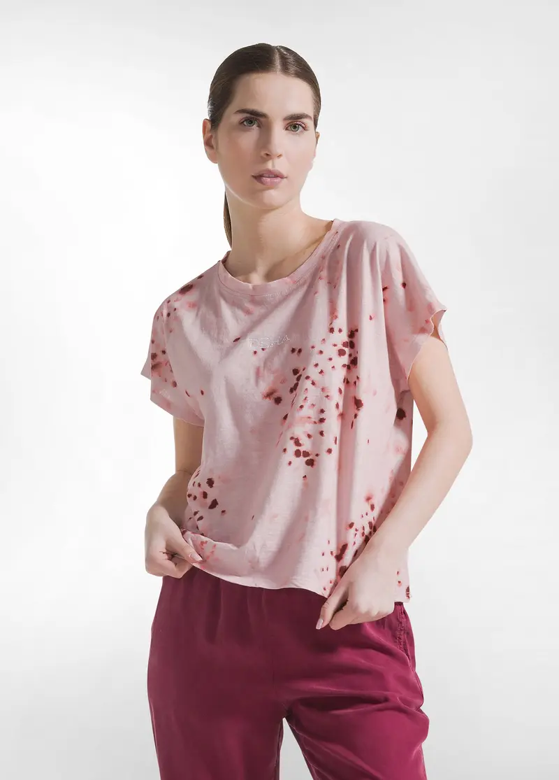 T-SHIRT IN COTONE FIAMMATO ALL-OVER ROSA