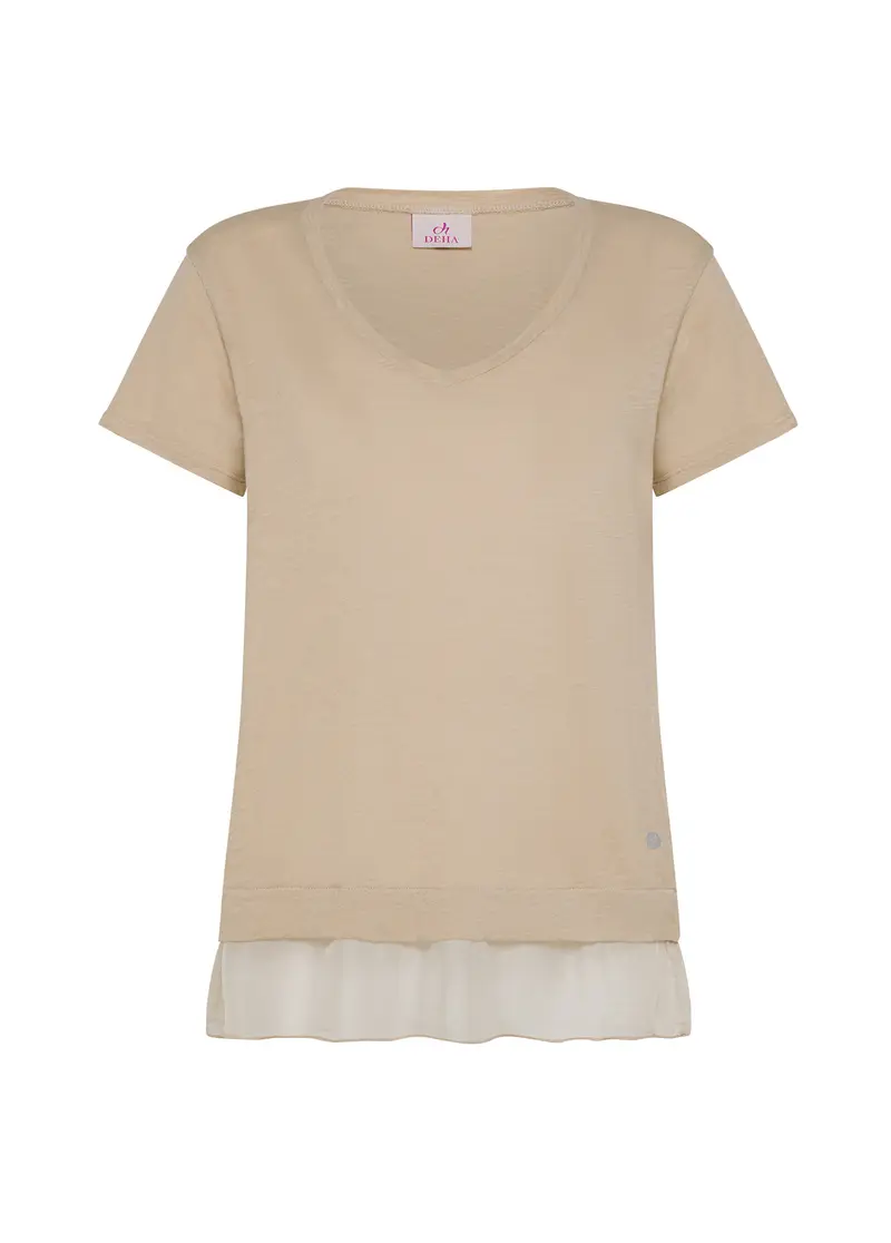 T-SHIRT IN JERSEY FIAMMATO CON INSERTO BEIGE