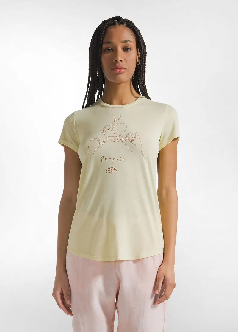 T-SHIRT IN VISCOSA CON GRAFICA YOGA GIALLO