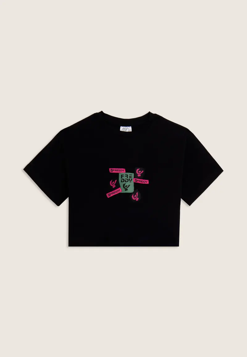 T-shirt Junior cropped con stampa loghi multipli