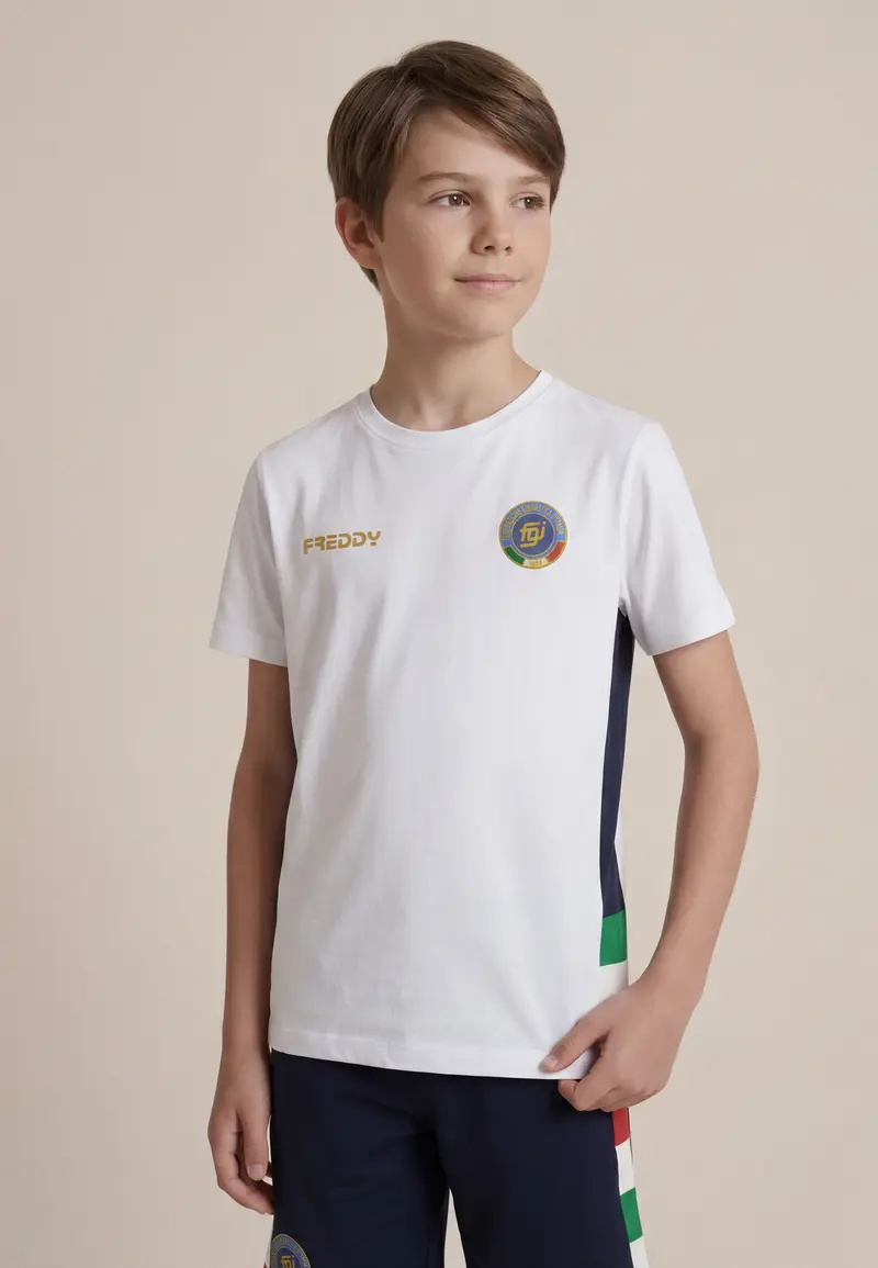 T-shirt Junior Italia FGI Bianca con Maxi Stampa ITA