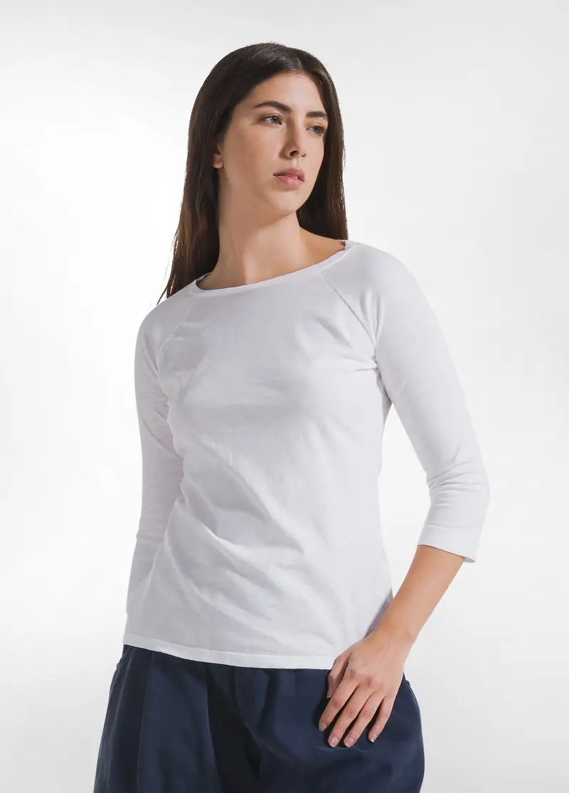 T-SHIRT MANICA 3/4 IN JERSEY FIAMMATO BIANCO