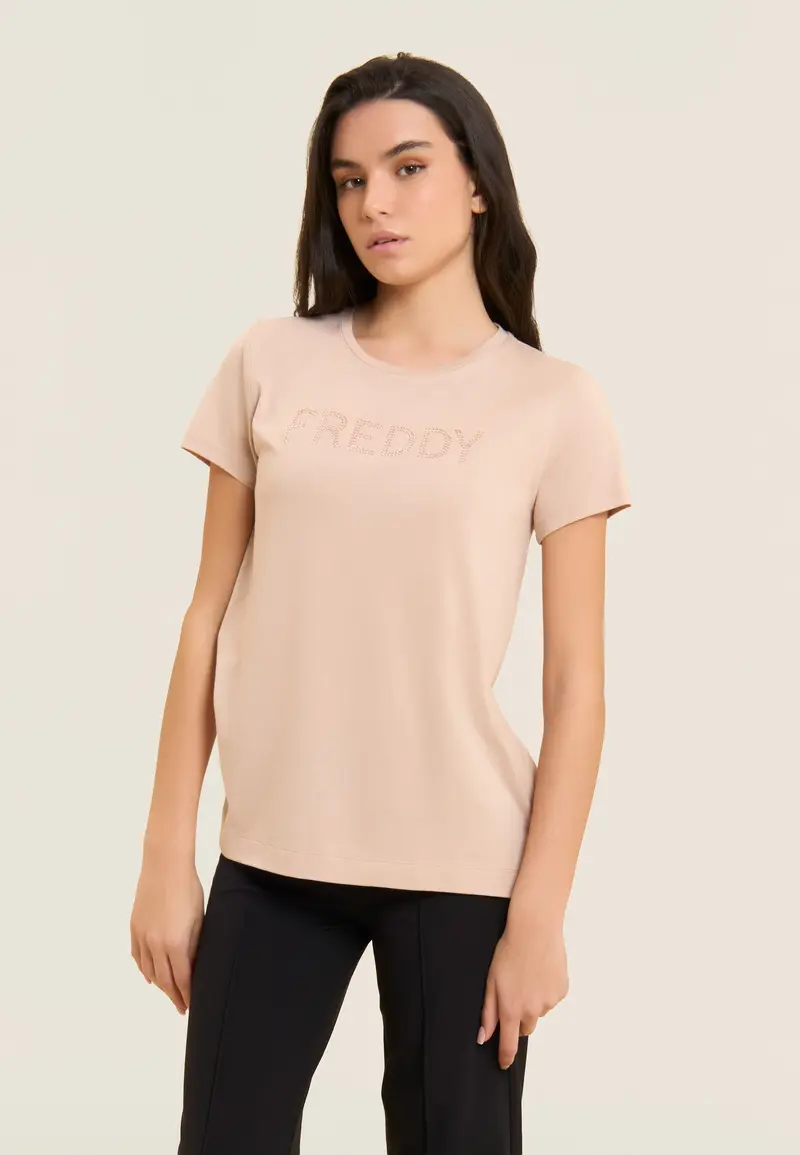 T-shirt manica corta con logo FREDDY in strass