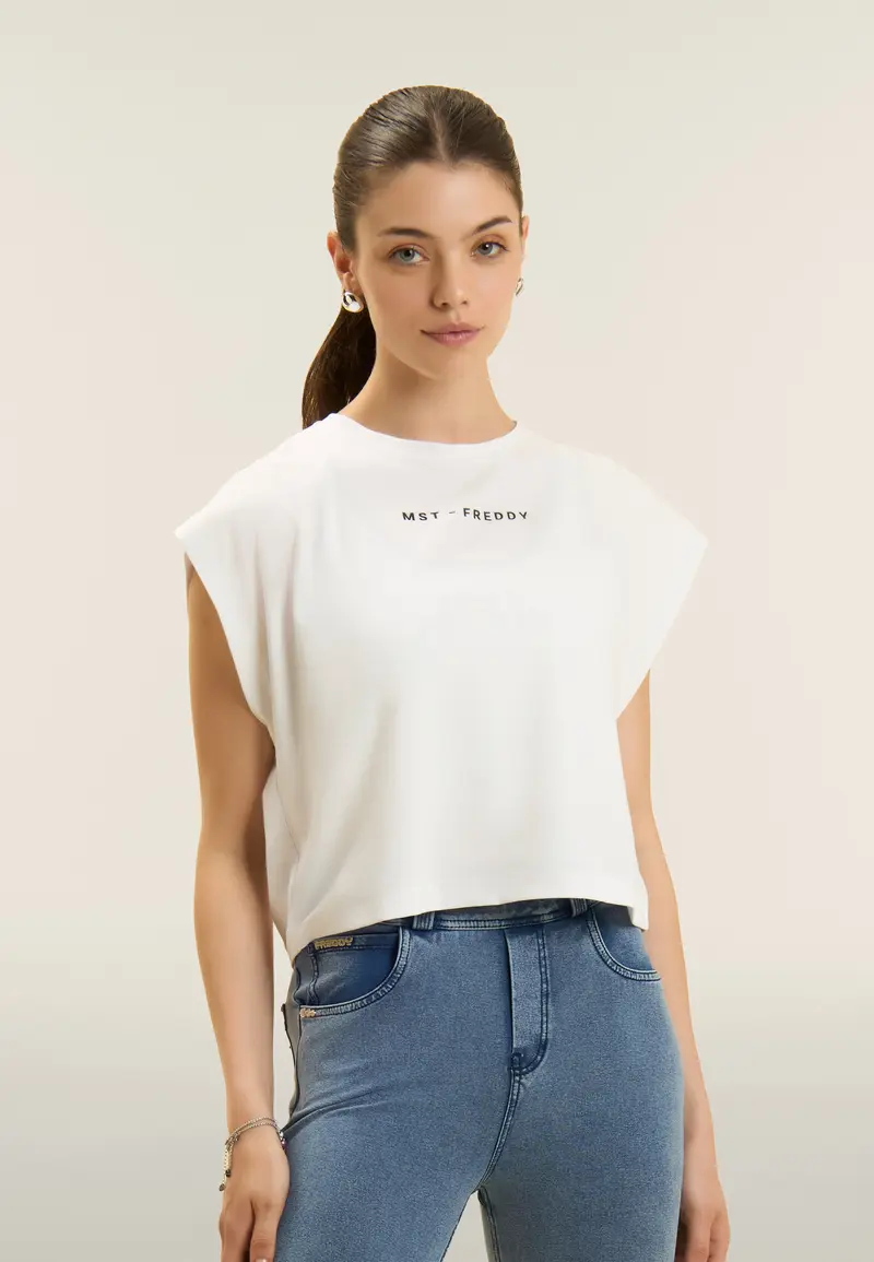 T-shirt manica corta cropped con stampe MST FREDDY