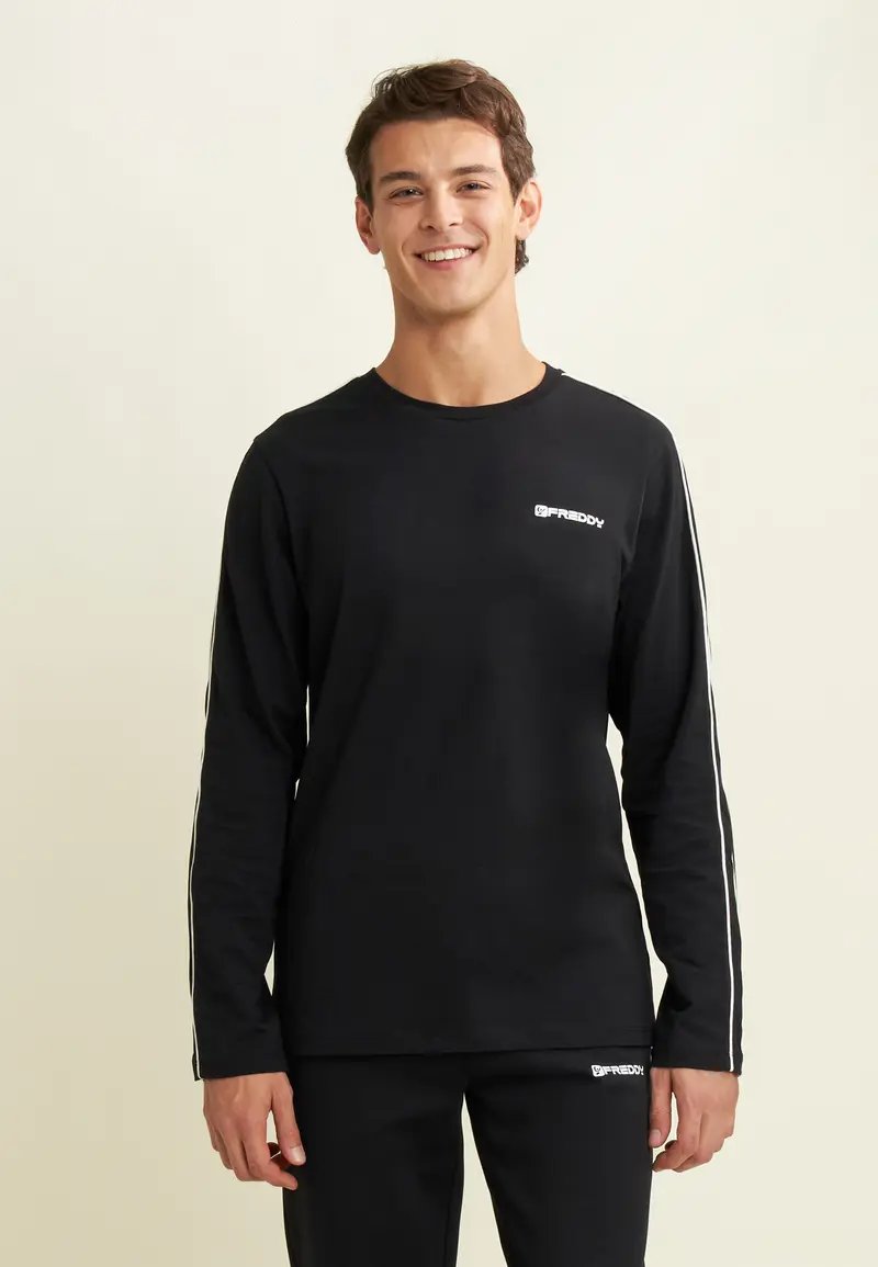 T-shirt manica lunga in jersey con cuciture a contrasto