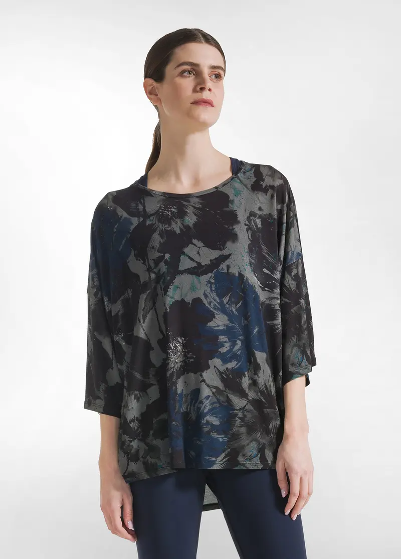 T-SHIRT MAXI STAMPATA BLU