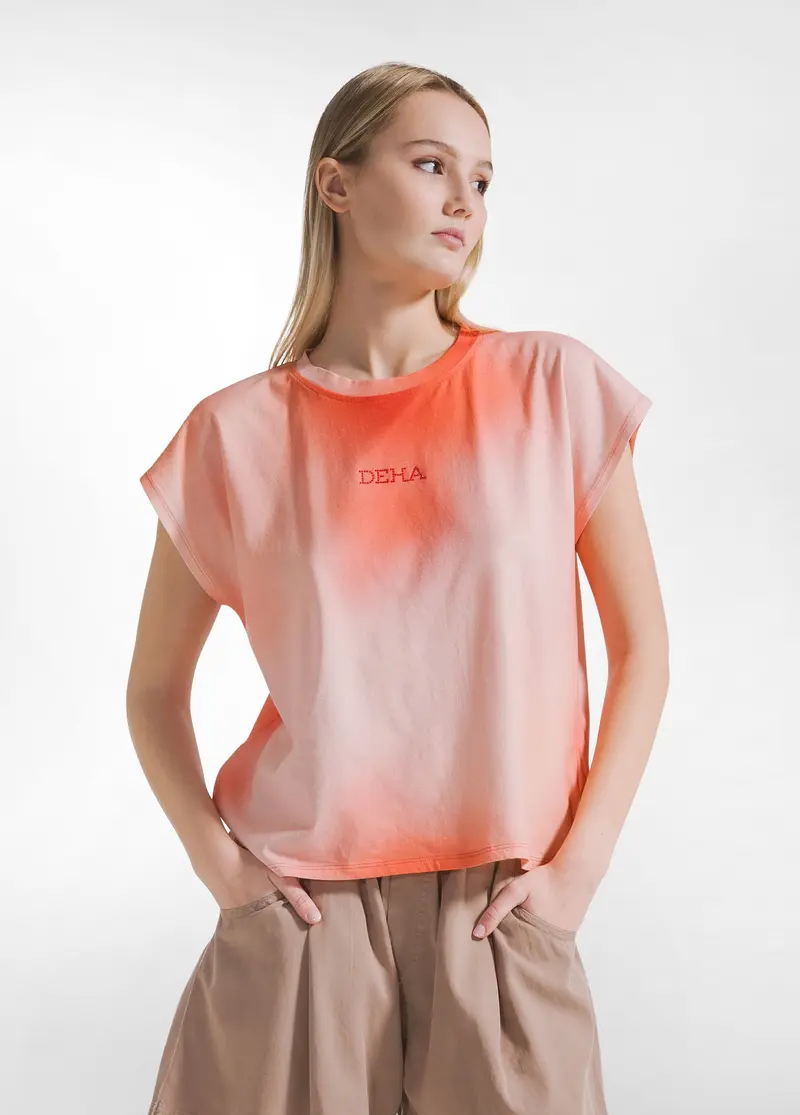 T-SHIRT OVERSIZE IN COTONE ORGANICO ALL-OVER ROSSO