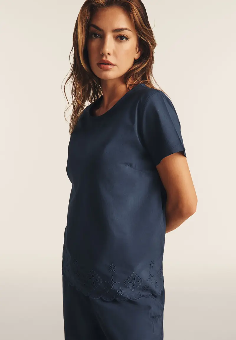 T-shirt regular in cotone con ricami Sangallo