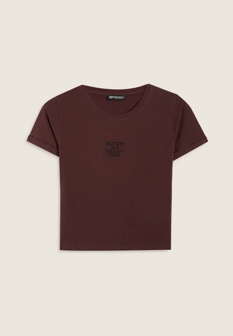 T-shirt slim donna con scritta ricamata