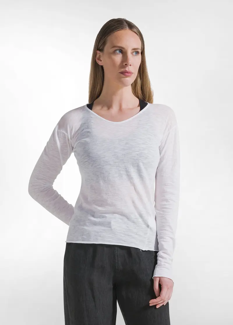 T-SHIRT SLIM FIT IN COTONE SLUB BIANCO