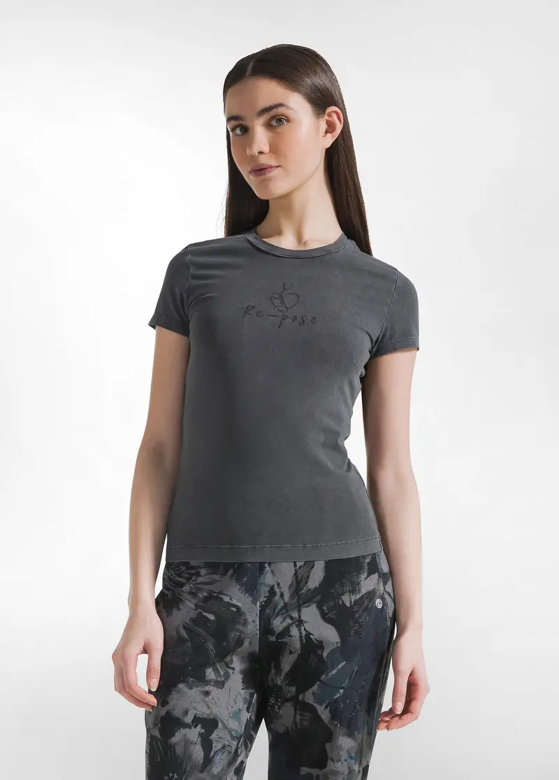 T-SHIRT STRETCH EFFETTO MARMO NERO