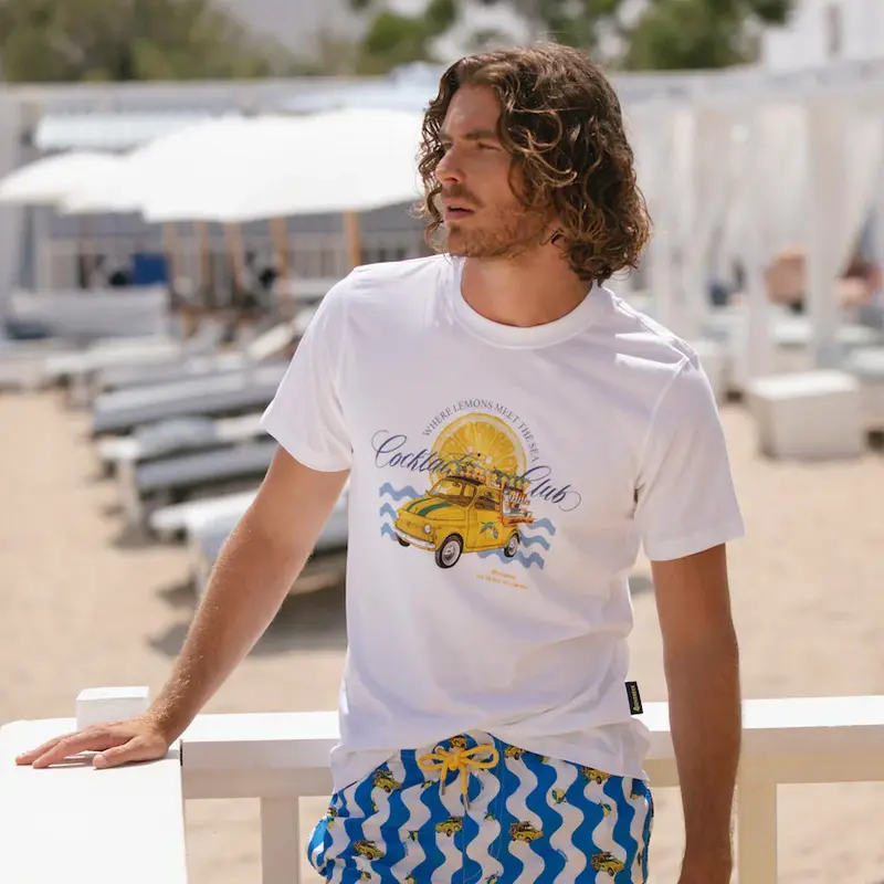 T-SHIRT UOMO 4GIVENESS BIANCA STAMPA VINTAGE COCKTAIL CLUB