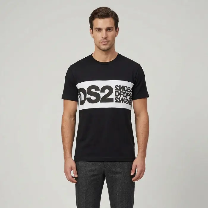 T-SHIRT UOMO DROP SEASON 2 BLACK MAXI WHITE LOGO