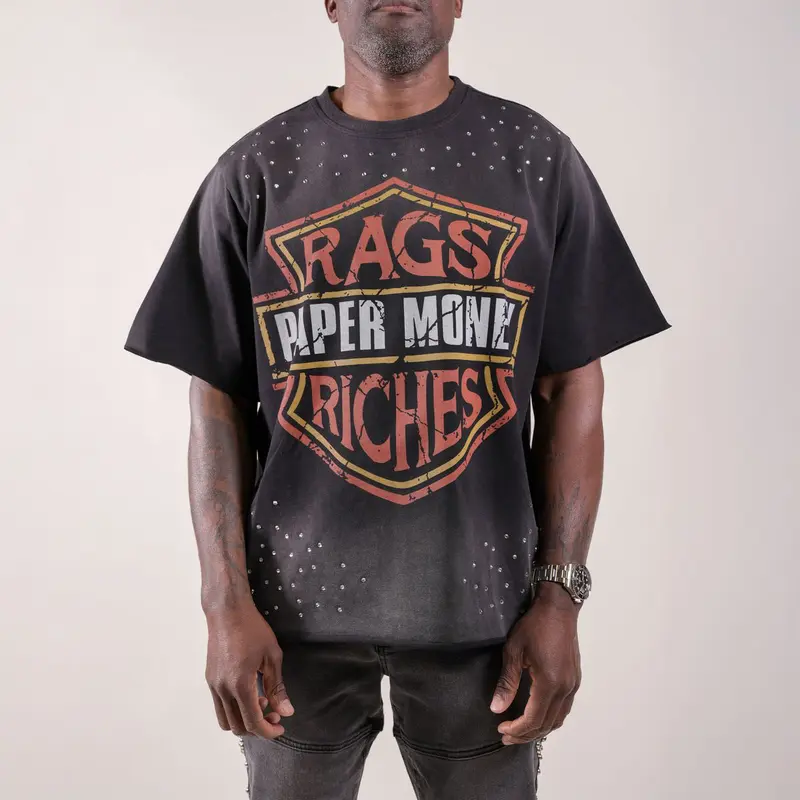 T-SHIRT UOMO PAPER MONEY VINTAGE GRAPHIC CON STRASS NERA