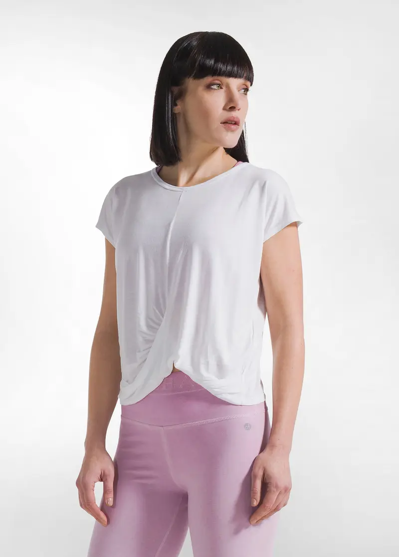 T-SHIRT YOGA CON NODO FRONTALE BIANCO