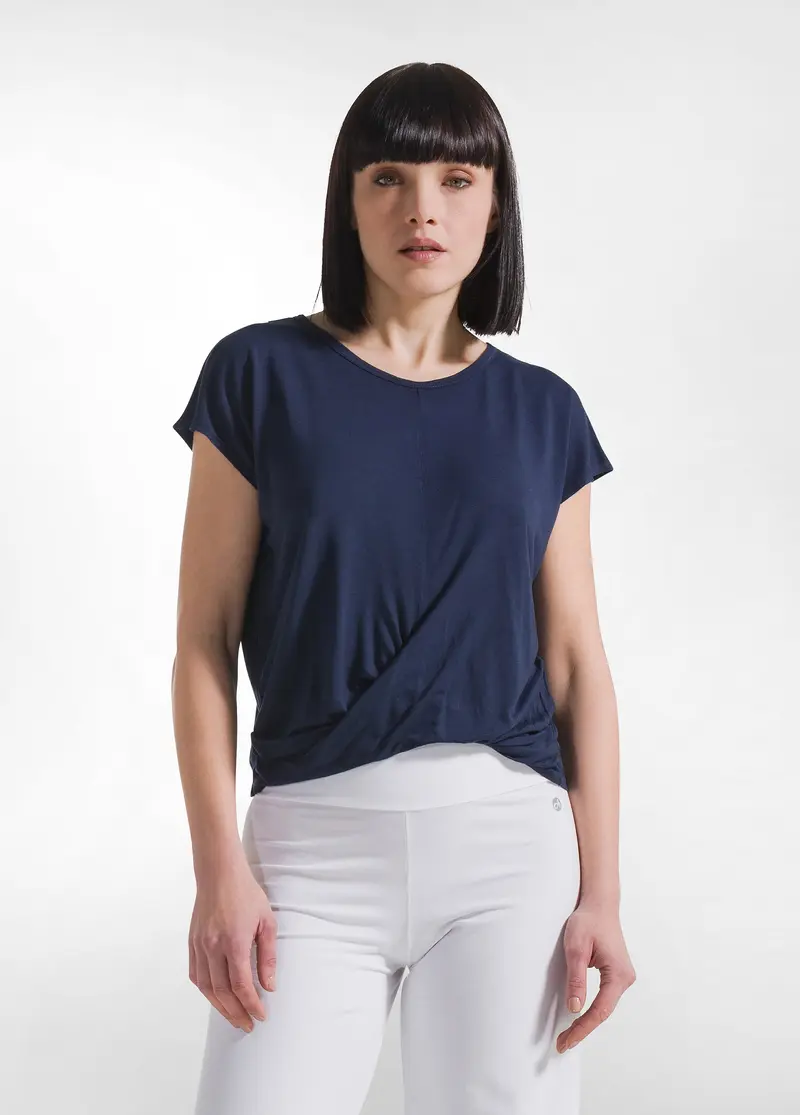 T-SHIRT YOGA CON NODO FRONTALE BLU