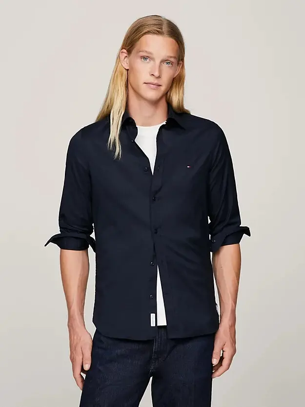 TOMMY HILFIGER M CAMICIA KENT COLLAR FLEX POPLIN SLIM FIT MW35144 DW5
