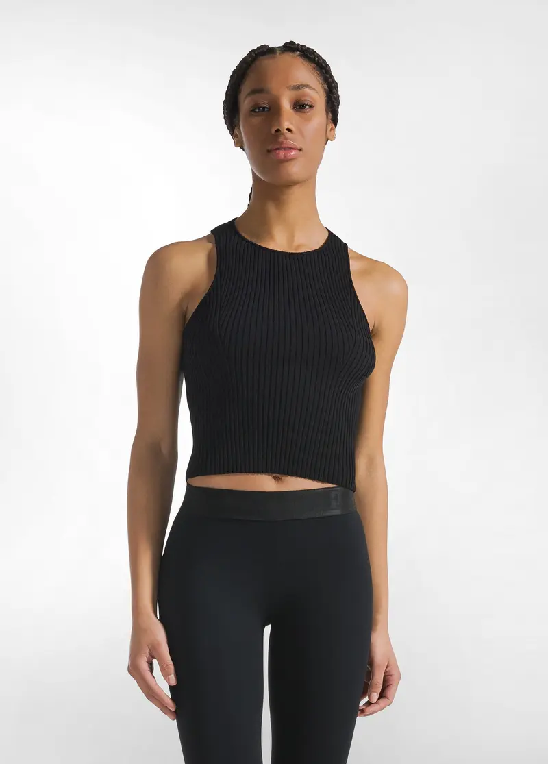 TOP A COSTE IN MAGLIA DI RAYON NERO