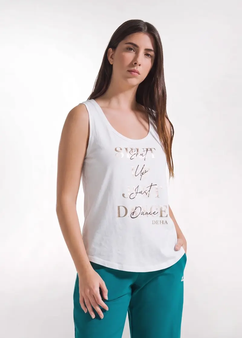 TOP CON STAMPA GRAFICA IN JERSEY ORGANICO BIANCO
