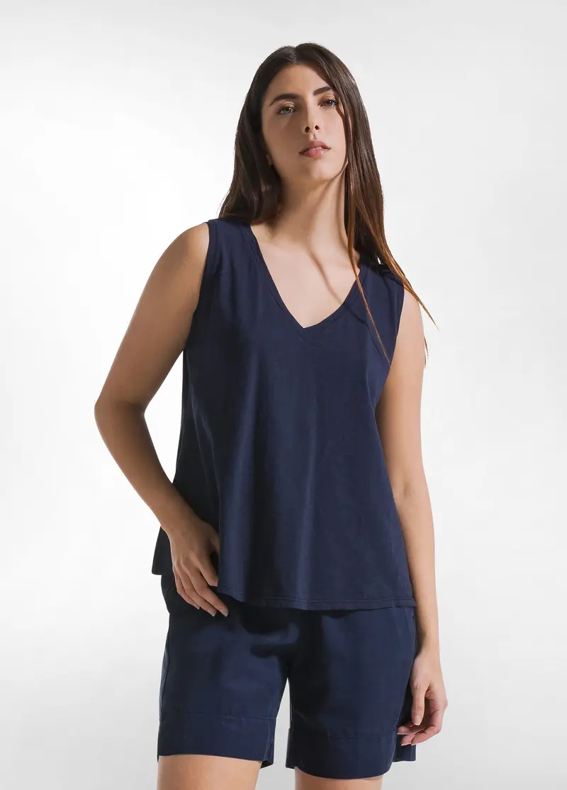 TOP FLUIDO IN JERSEY FIAMMATO BLU