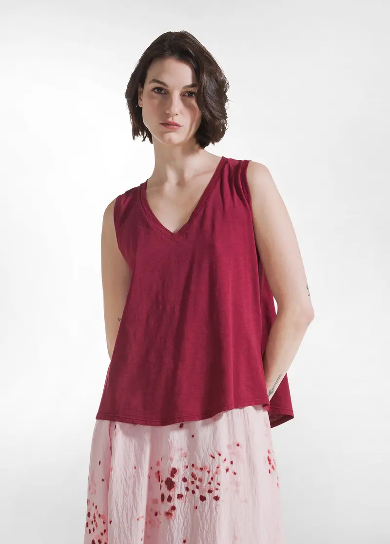 TOP FLUIDO IN JERSEY FIAMMATO ROSSO