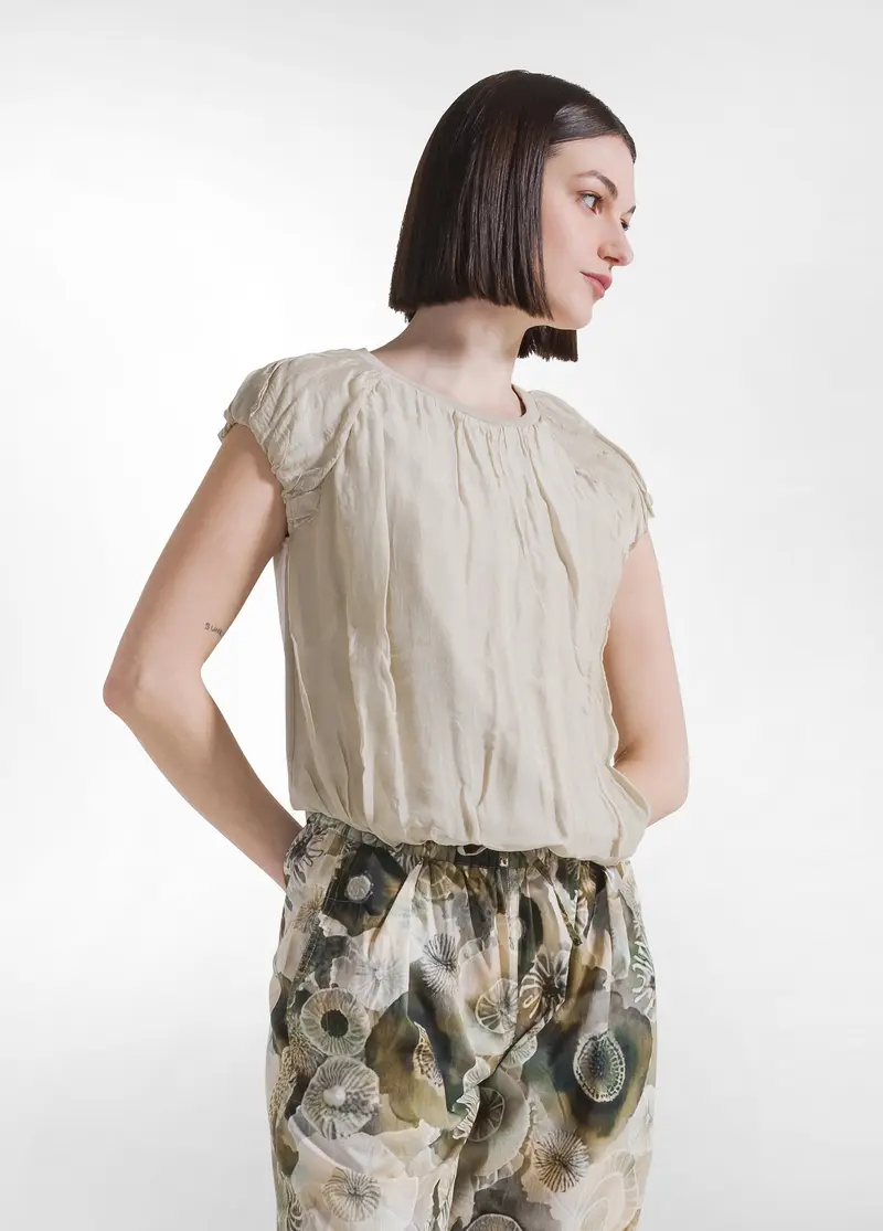 TOP IN COTONE LEGGERO CON STRATI IN SETA BEIGE
