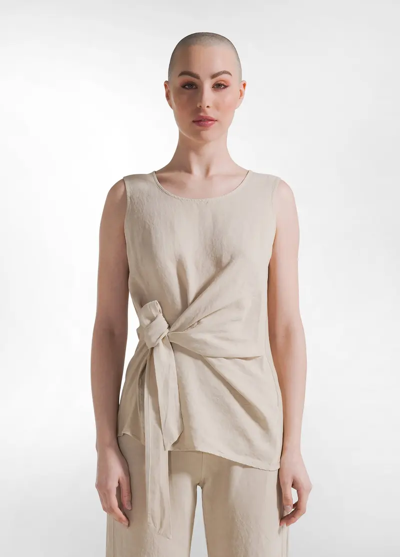 TOP IN LINO E COTONE CON CINTURA BEIGE
