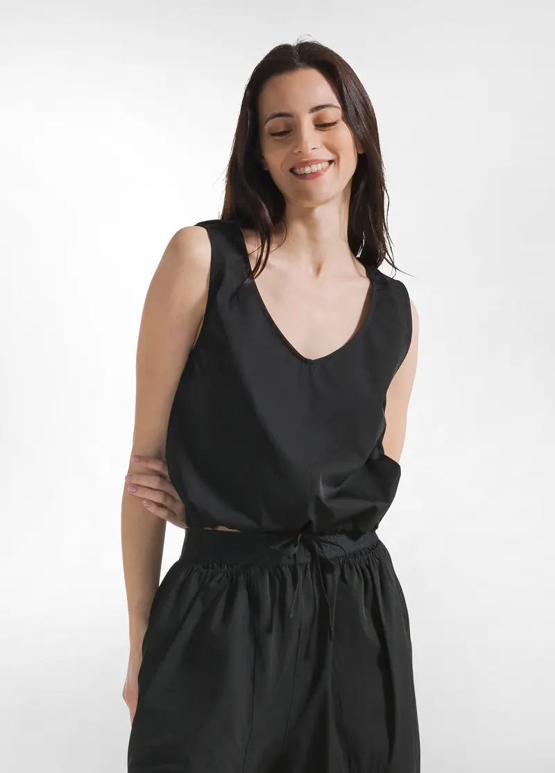 TOP IN NYLON CON LOGO NERO