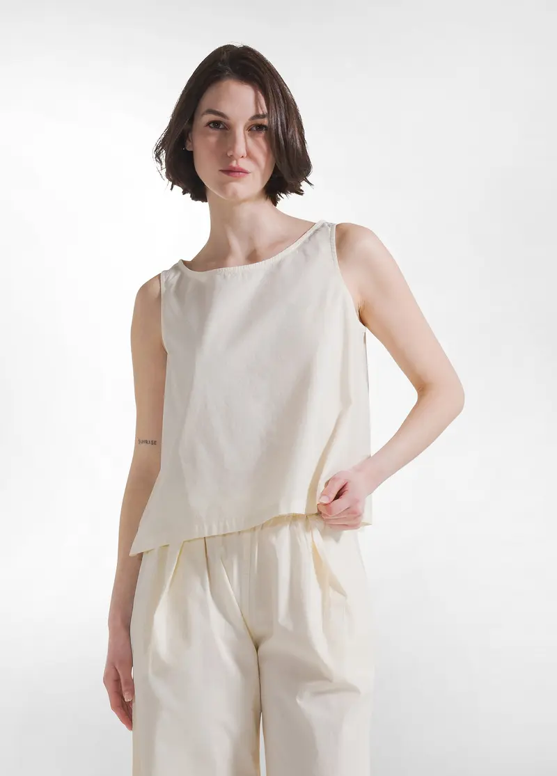 TOP IN POPLINE ELASTICIZZATO BIANCO