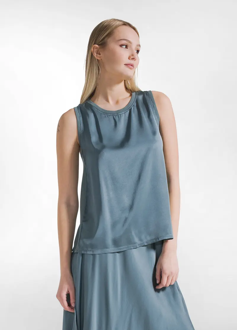 TOP IN SATIN CON DETTAGLIO ARRICCIATO VERDE
