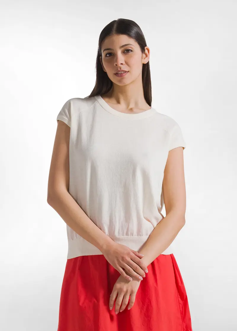 TOP IN SETA COMBINATA BIANCO