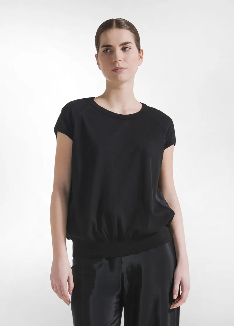 TOP IN SETA COMBINATA NERO
