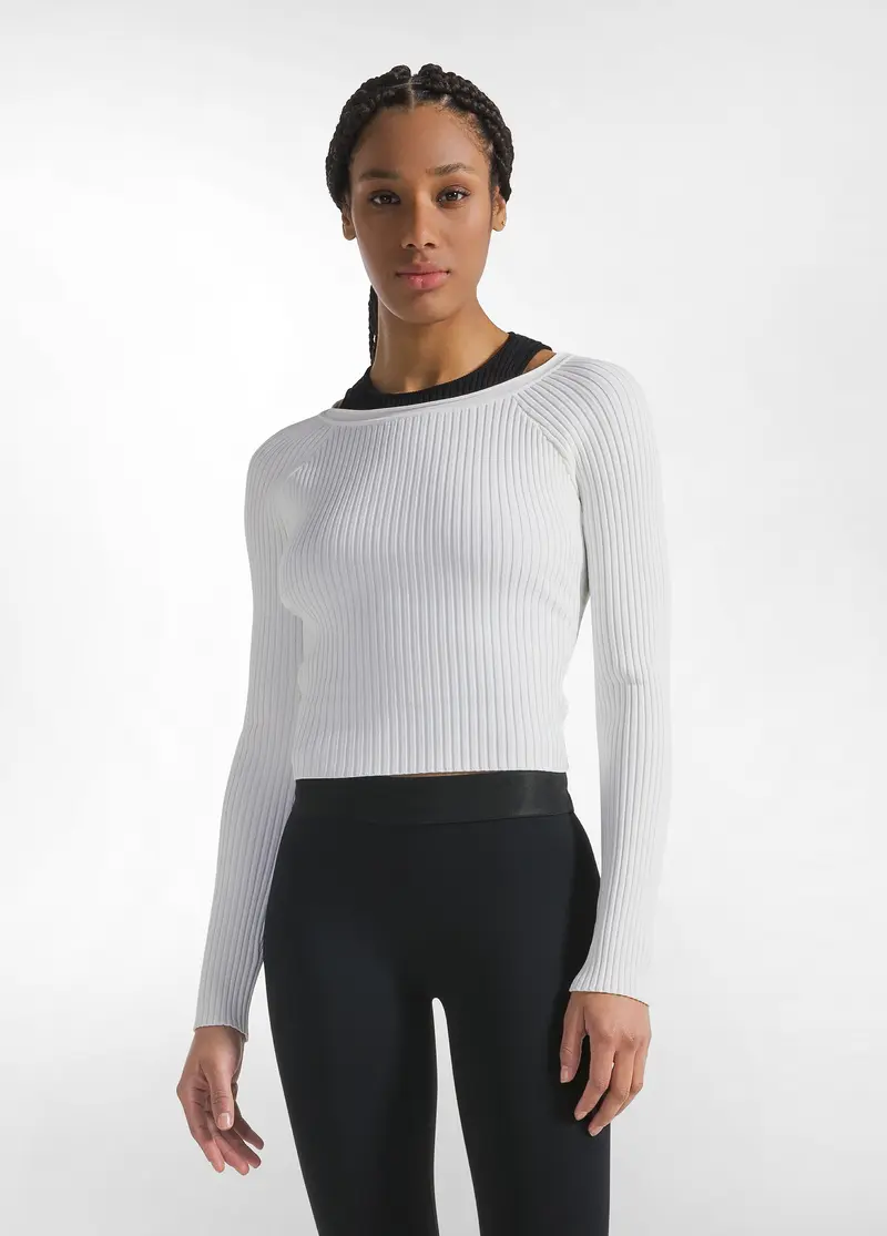 TOP INCROCIATO A COSTE IN MAGLIA DI RAYON BIANCO