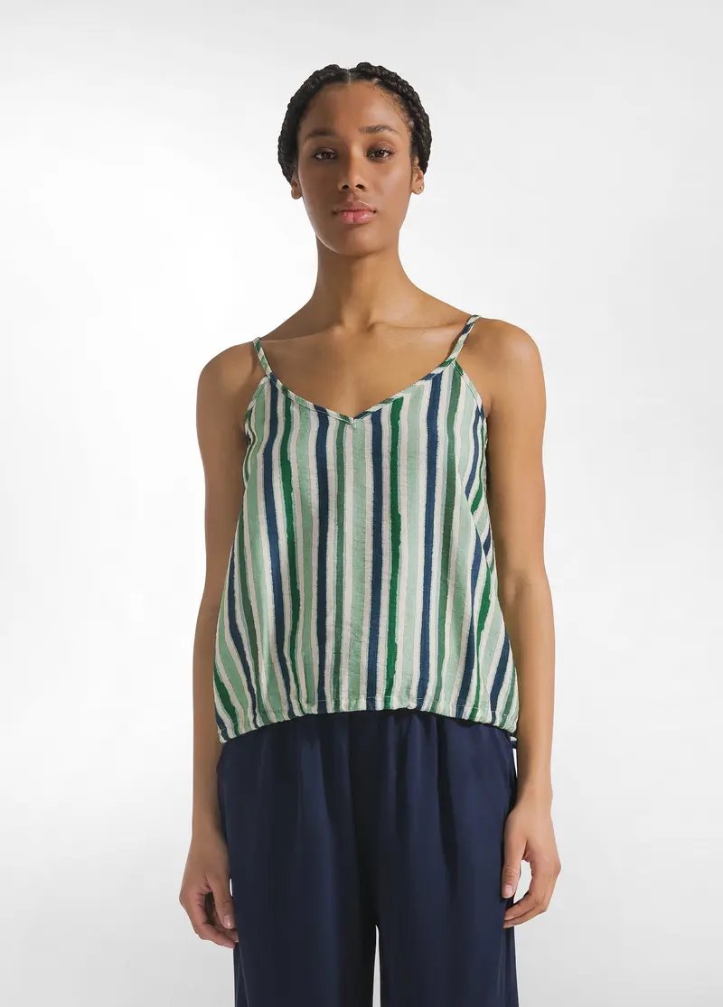 TOP SPALLINE IN CREPE A RIGHE VERDE