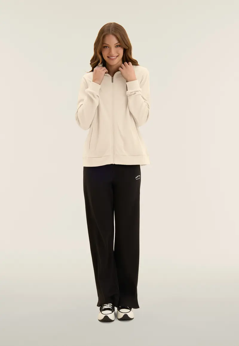 Tuta con zip e collo alto, pantaloni wide leg