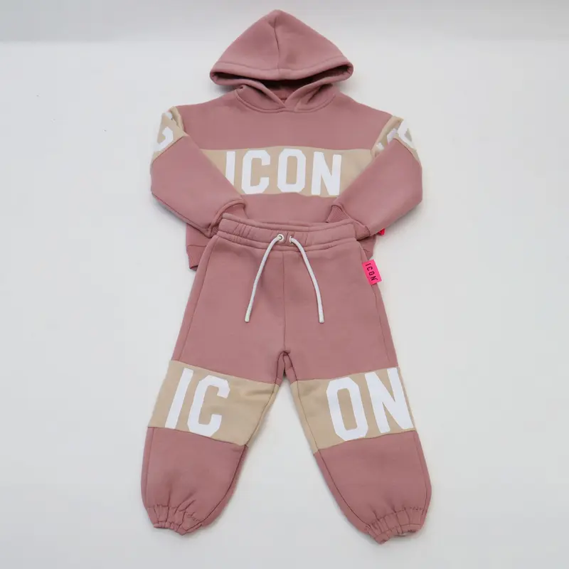 TUTA ICON NEONATI BAMBINI IN COTONE FELPATO ROSA E BEIGE INGFS00891