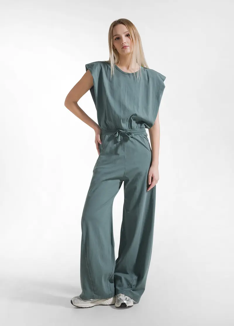 TUTA JUMPSUIT IN JERSEY CON APERTURA SUL RETRO VERDE