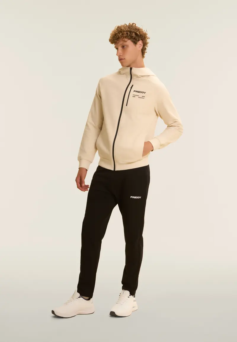 Tuta uomo in cotone Interlock con cappuccio e zip