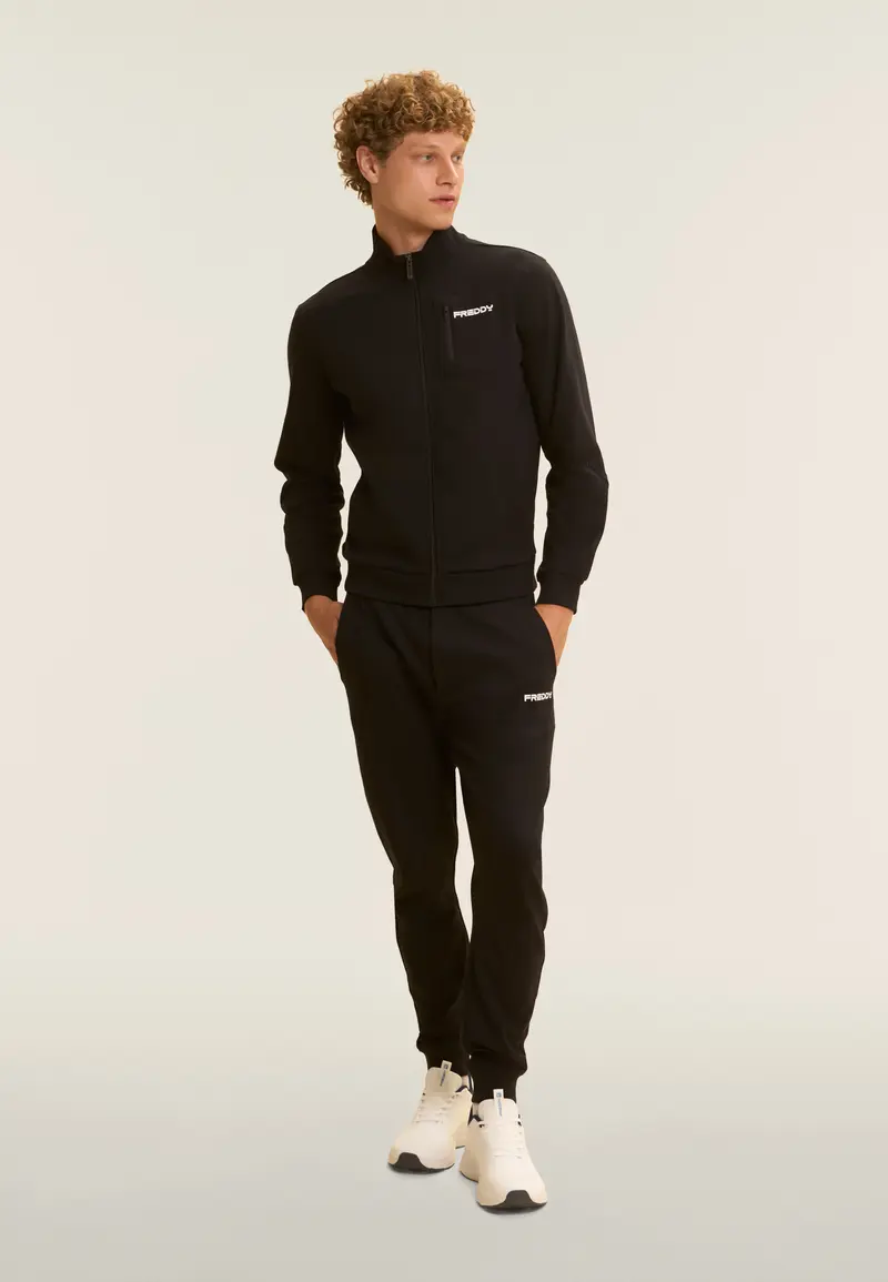 Tuta uomo zip e collo alto in cotone Interlock
