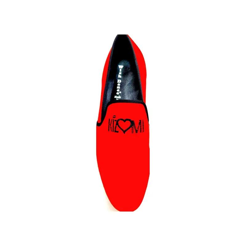 Venturi (MS21) KIZMI - Mocassino in Camoscio Rosso bordo Nero ricamo Kizmi Nero Forma lunga - Salsa