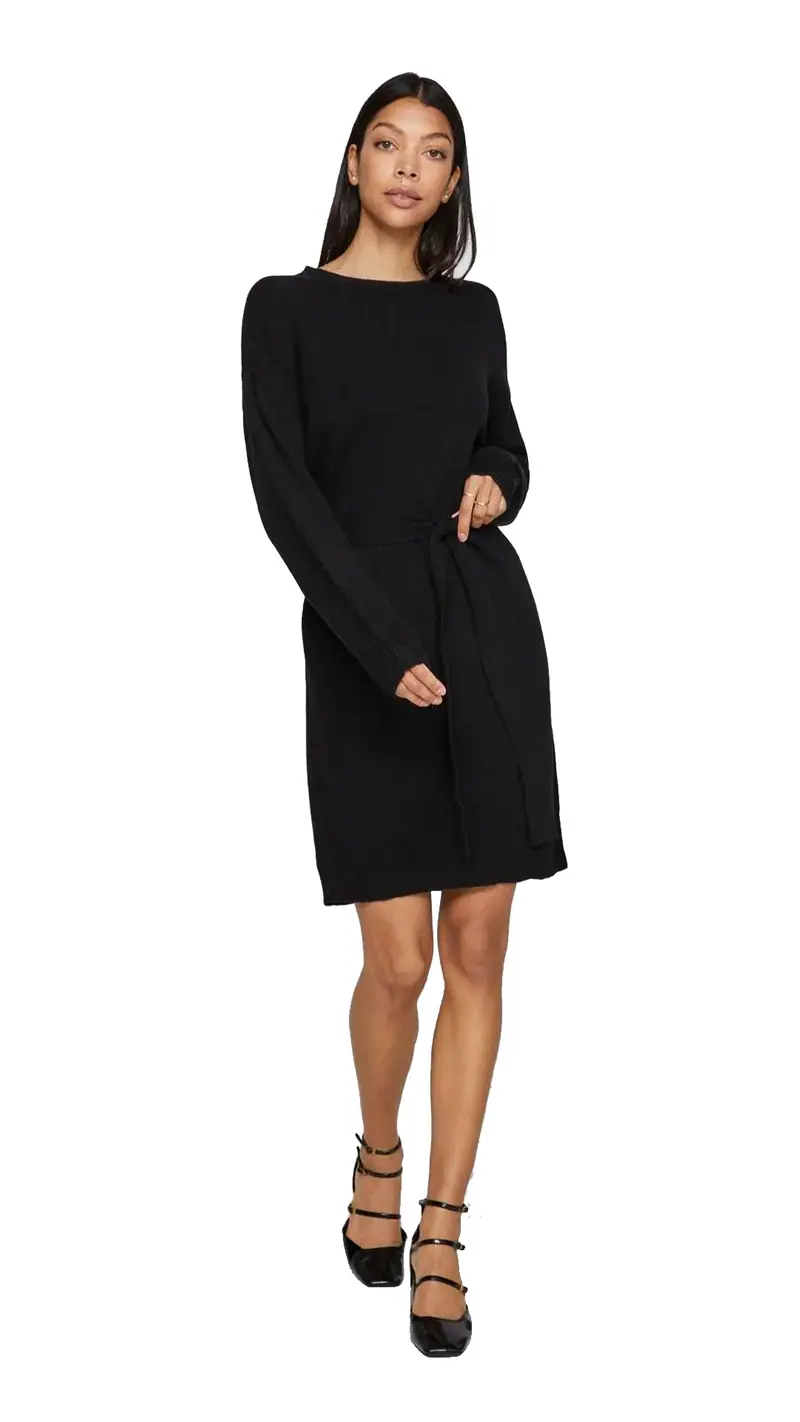 VILA ABITO RIL O NECK MANICA LUNGA CON FUSCIACCA IN VITA DONNA 14094186 BLK